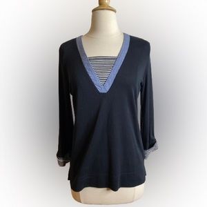 #61 Navy Stripe Twofer 3/4 Sleeve Top